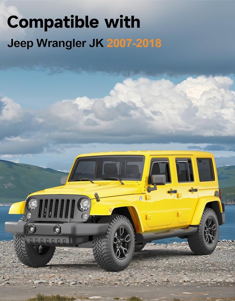 Deejecsun in-Channel Window Rain Guards Fit for Jeep Wrangler JK 2007-2018 Rain Guards Extra Durable Window Deflectors Visors Vent Visors Shades Car Accessories -4 pcs - Image 2